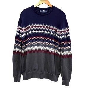 Vineyard Vines Men's Fair Isle Cotton Crew Sweater, Navy Gray, M